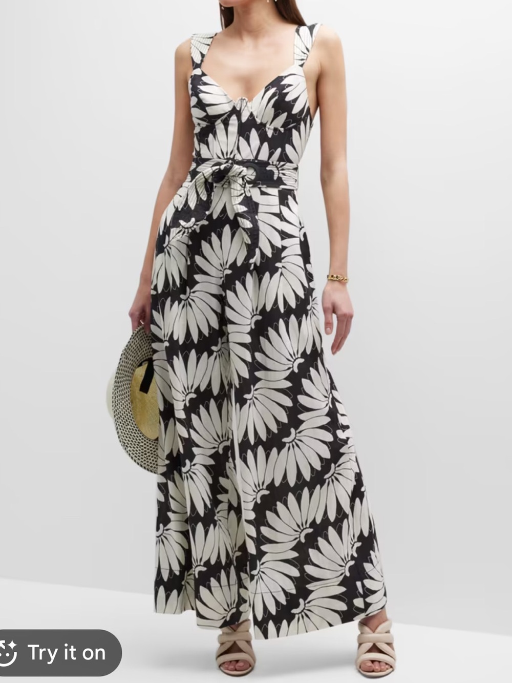 New FARM Copacabana Two-Tone Belted Wide-Leg Jumpsuit Size S